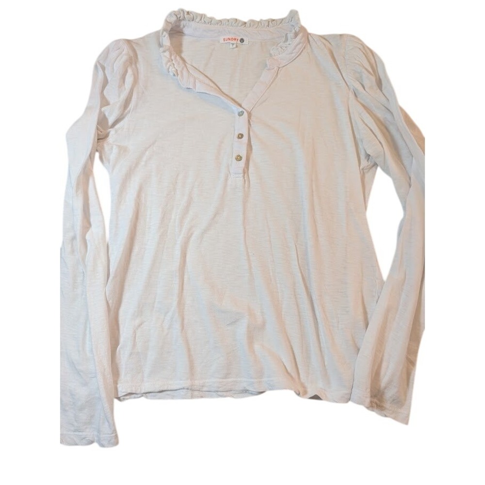 SUNDRY‎ Women's White Long Sleeve Pima Cotton Ruffle Top Size 2/M